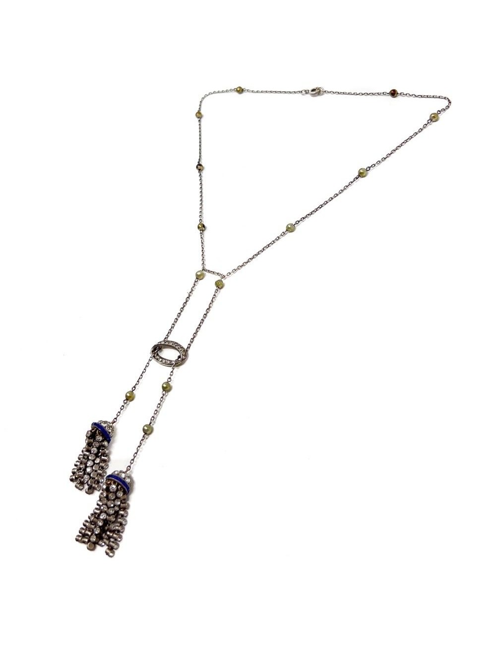 Pearl Sapphire Tassel Necklace- Vintage jewelry- Antique jewelry-  Bijouxbaume
