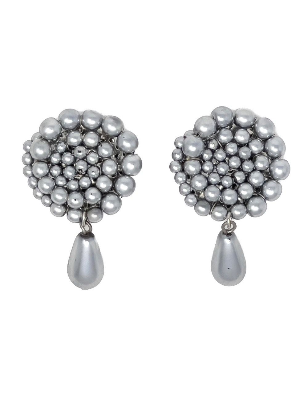 Chanel Silver-tone Cc Faux Pearl Drop Earrings in Metallic