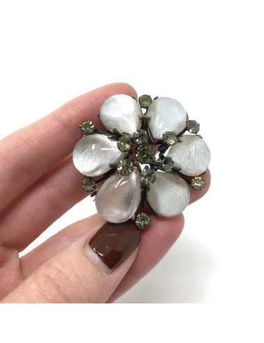 Vintage 1950s French Couture Rhinestone Flower Fur Clip UK